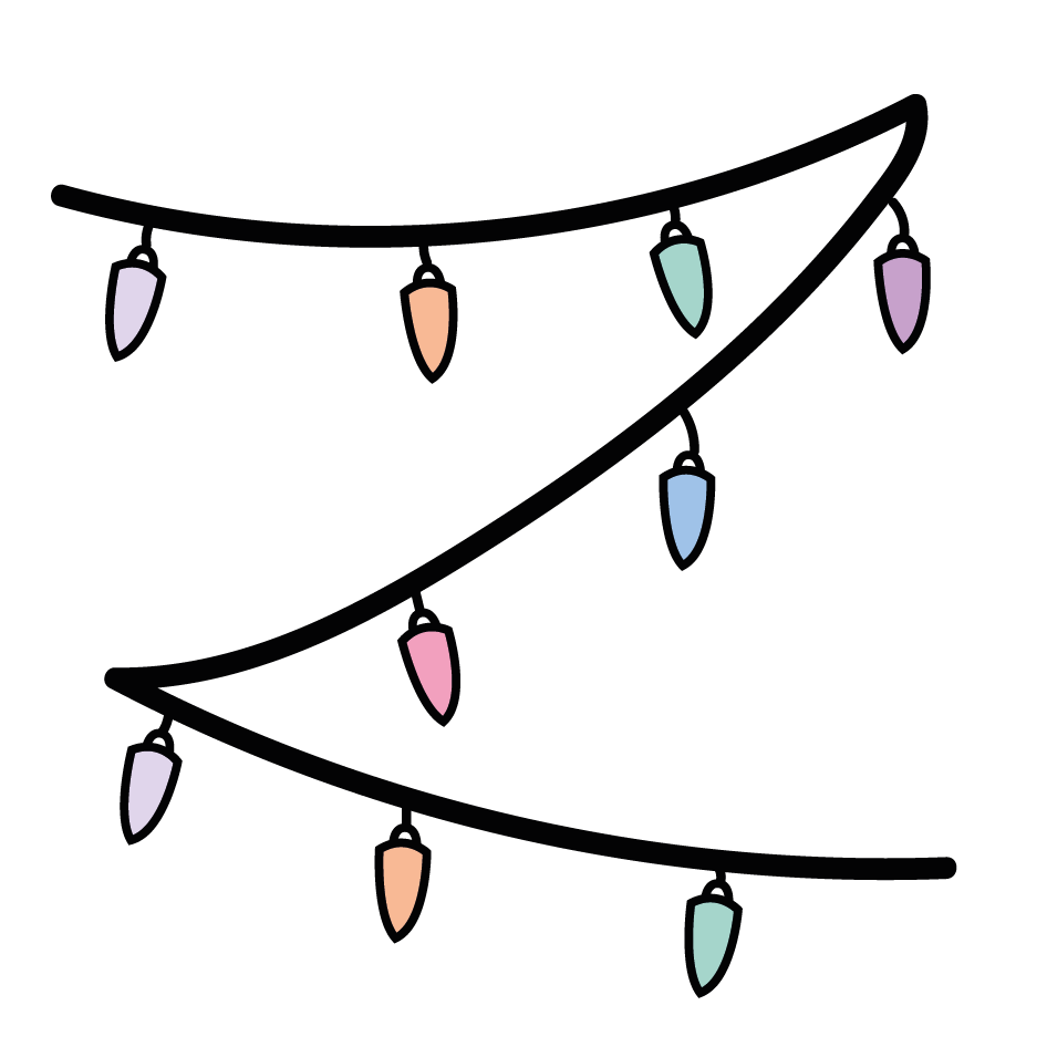 A black wire zig-zagging from left to right and back, with festive coloured lights attached