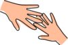 2 orange hands reaching diagonally to each other, the fingers touching