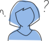 The blue head and shoulders of a person, with black question marks either side of their head