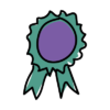 A purple and green rosette