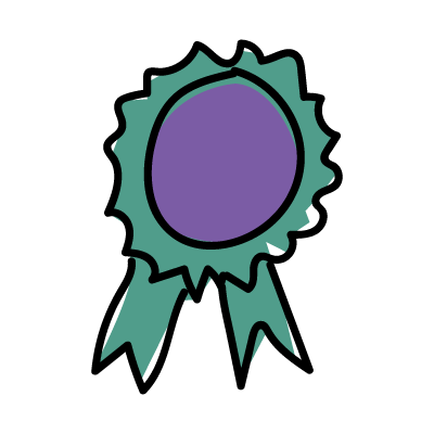 A purple and green rosette
