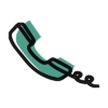 A green handset and curly cable from a telephone
