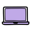 A purple laptop computer, open to show the screen
