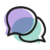 A purple speech bubble from the left overlapping a green speech bubble from the right