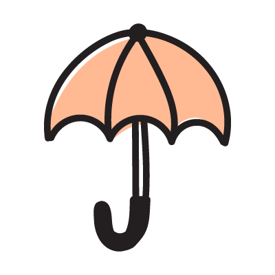 An open orange umbrella