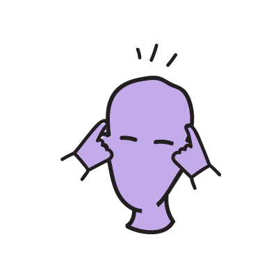 A purple head with eyes closed and their hands pointing to their brain, the short lines above the head suggest concentrating on trying to mind read
