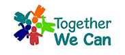 White background with the Together We Can logo, with 5 different coloured shapes suggesting people holding hands in a circle and the organisation name in green text