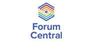 White rectangle with the Forum Central logo, which is a multi-coloured hexagon above the words Forum Central in blue text